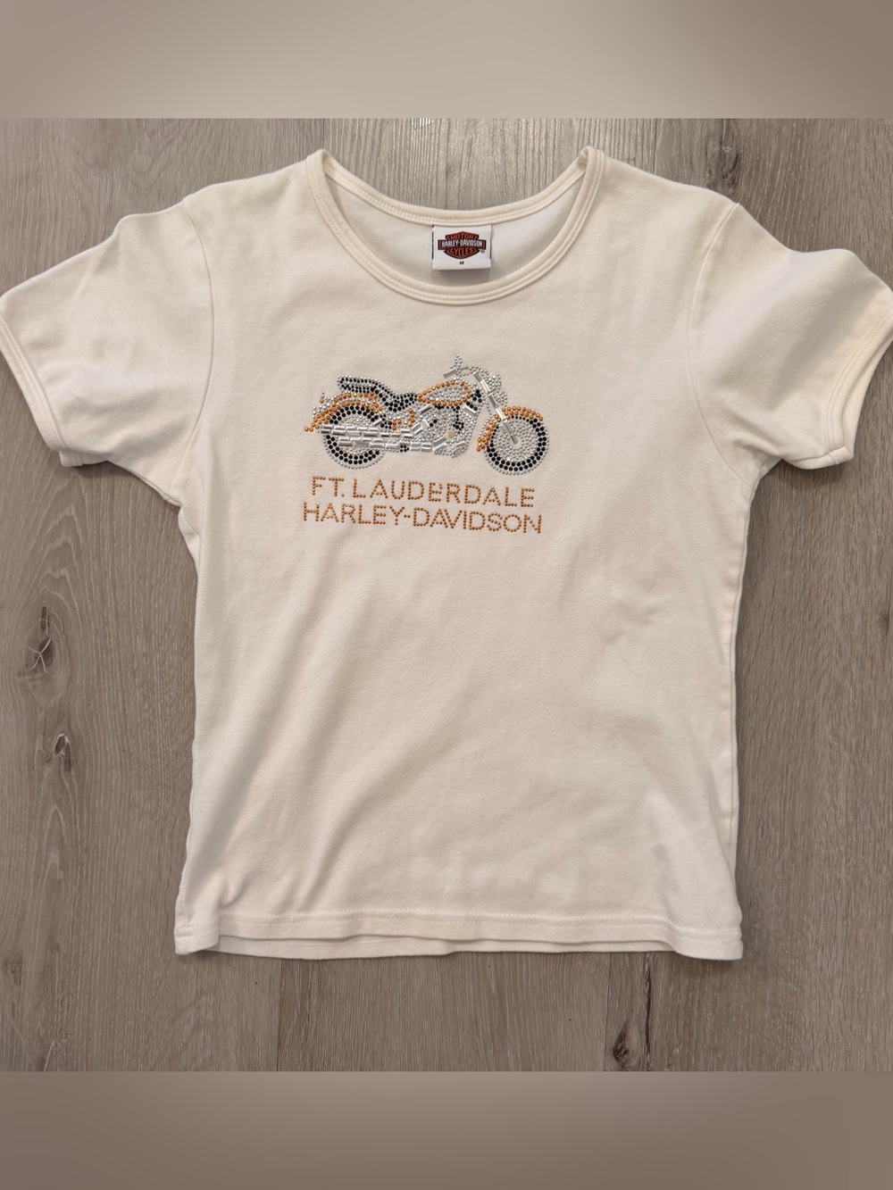 🎰 Vintage Ft. Lauderdale Harley-Davidson Rhinestone Baby Tee 🎰